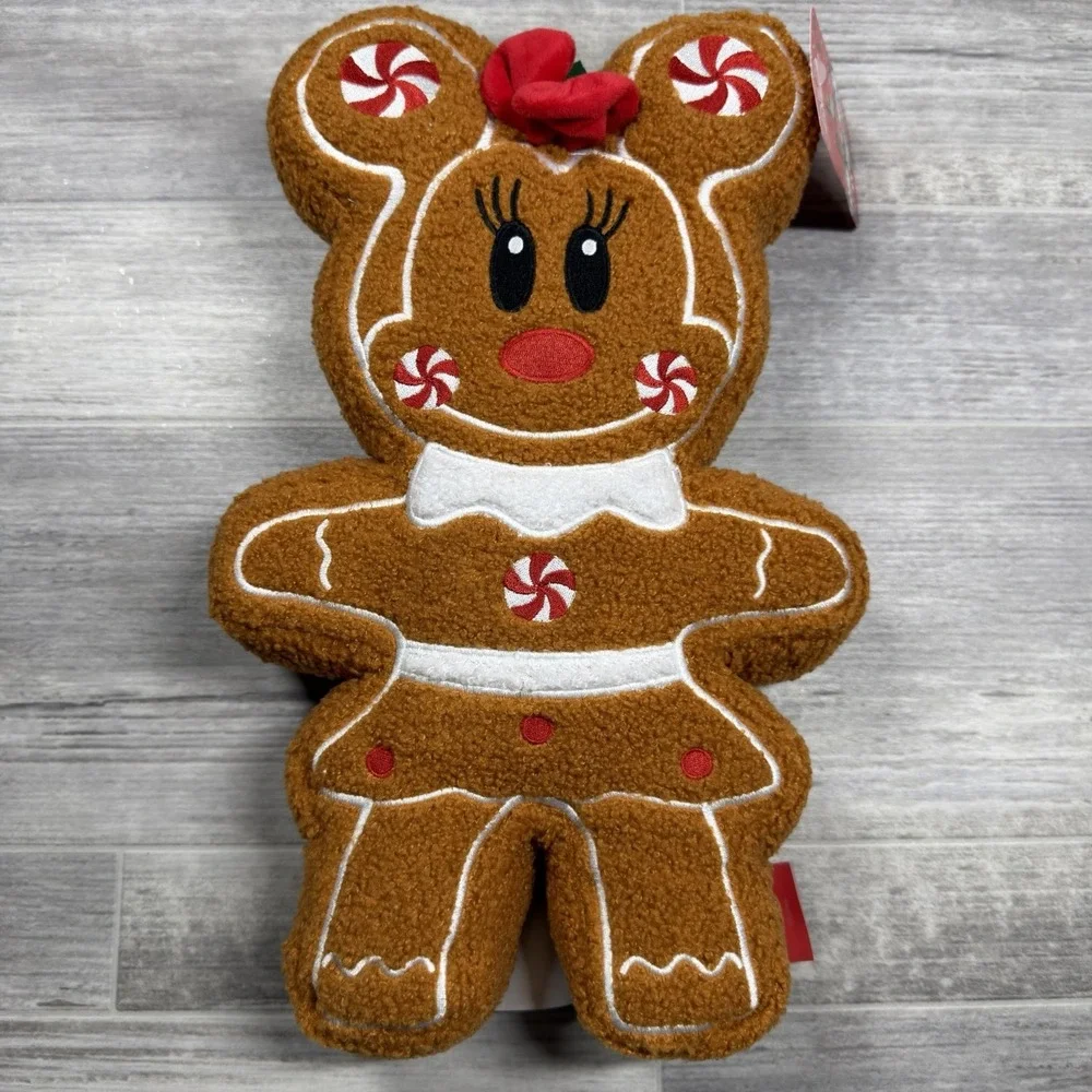 Disney Minnie Mouse Gingerbread Plush Throw Pillow Holiday Christmas‎ NEW